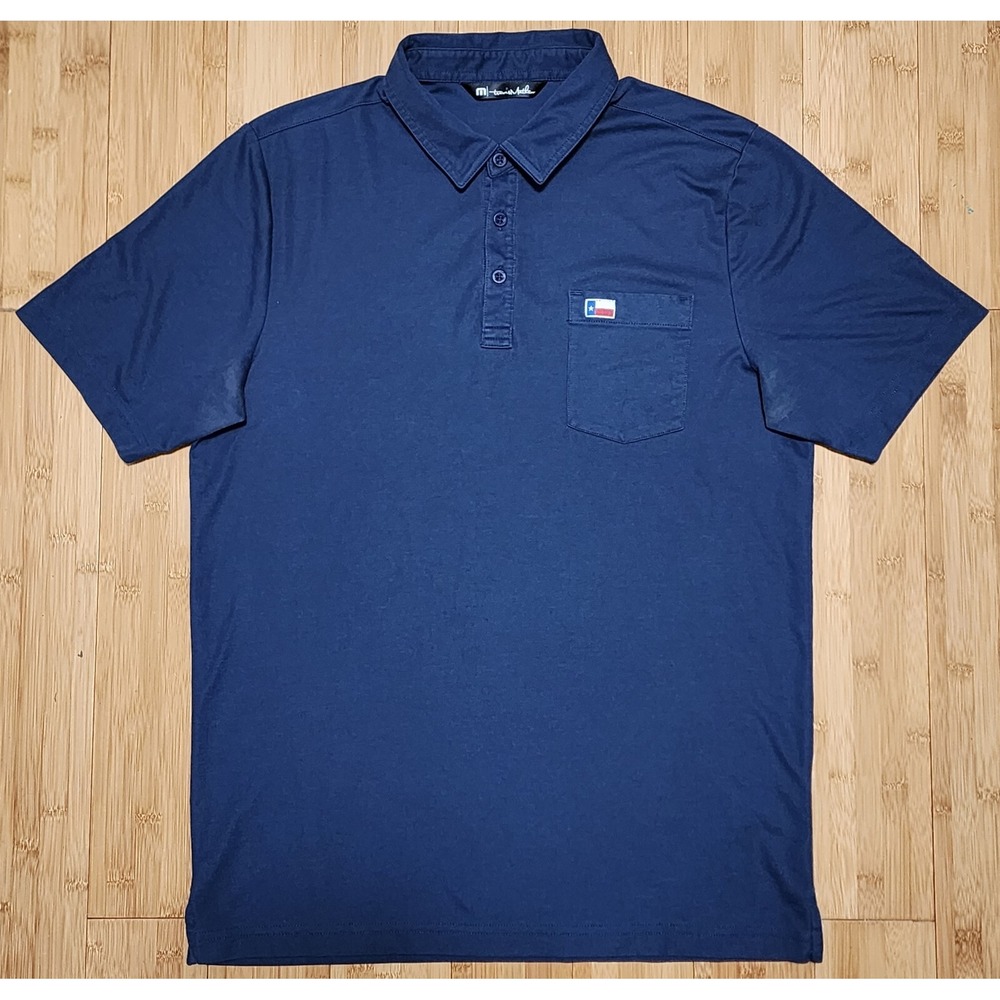 Travis Mathew Texas Flag Logo Golf Polo Shirt Mens Sz M Blue Lightweight Sports